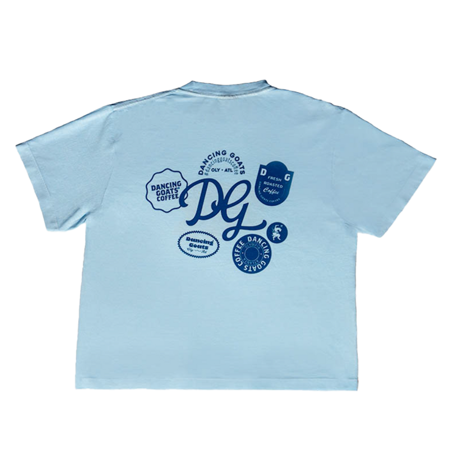 Dancing Goats light blue boxy fit cropped tee - back side