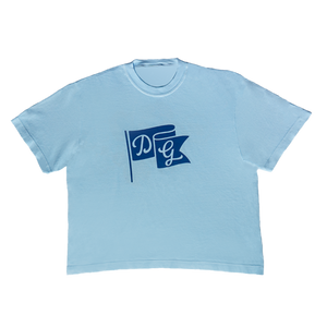 Dancing Goats light blue boxy fit cropped tee - front side