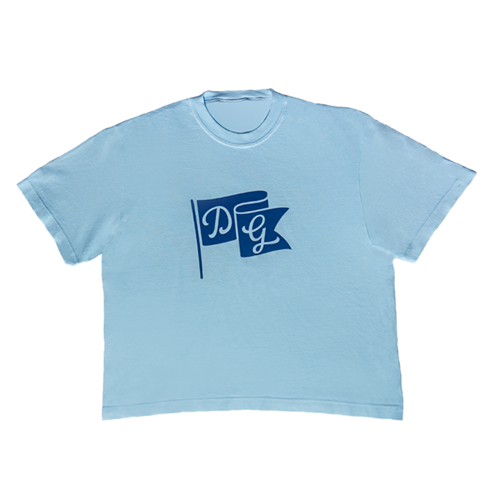 Dancing Goats light blue boxy fit cropped tee - front side