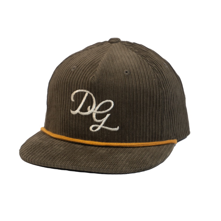 Dancing Goats olive snap back hat with yellow cord