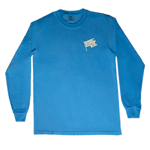 Dancing Goats bright blue long sleeve tee - front side