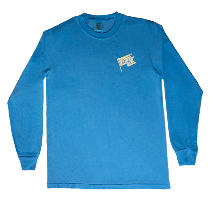 Dancing Goats bright blue long sleeve tee - front side